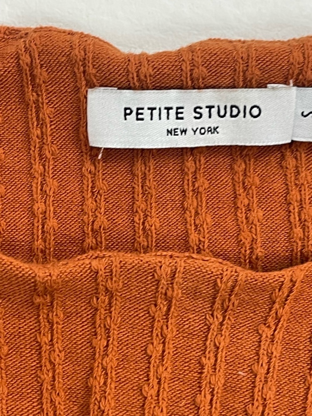 Petite Studio Ribbed Knit Midi Dress Rust Orange Pearl Detail Size Small - Picture 6 of 11